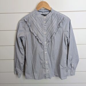 NEW J. Crew Ruffle Blue Striped Blouse Button Down Preppy Clean Girl